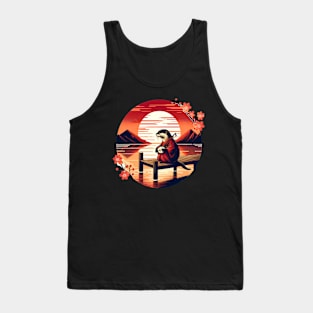 Aquatic Animal Vintage Sunset Art Floral Japanese Otter Tank Top